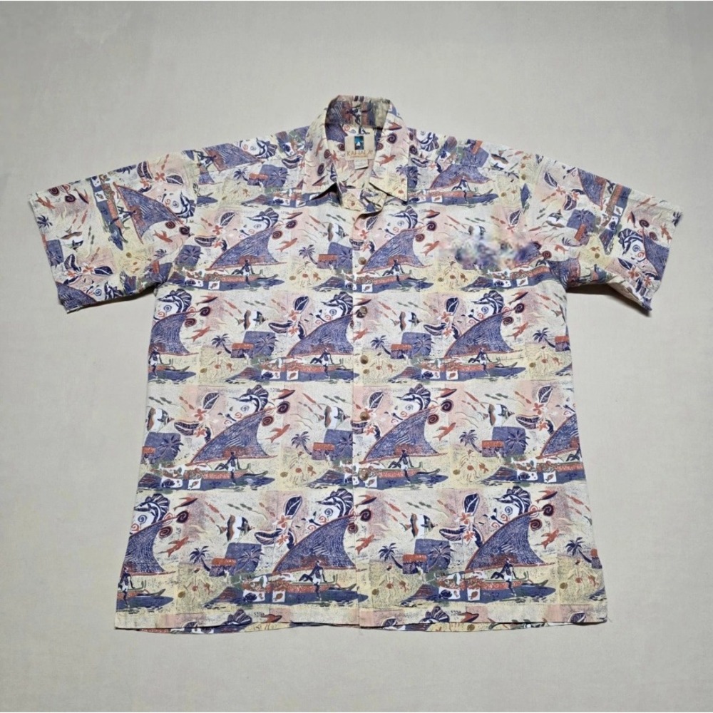 Kahala Men Hawaiian Shirt Medium Cotton Short Sleeve Graphics Print Button Down